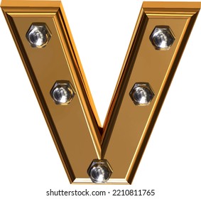Gold symbol with metal bolts. letter v