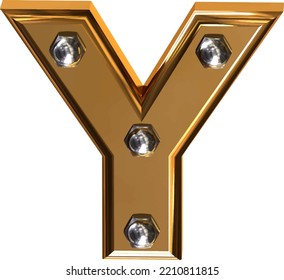 Gold symbol with metal bolts. letter y