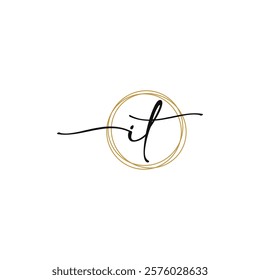 Gold I T Initial Script Letter Beauty Logo Template