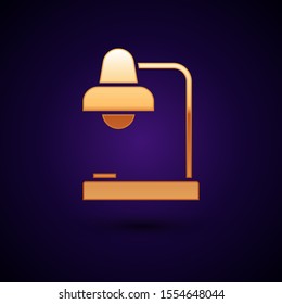 Gold Table lamp icon isolated on dark blue background. Table office lamp.  Vector Illustration