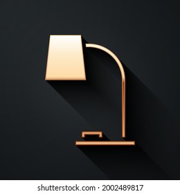 Gold Table lamp icon isolated on black background. Table office lamp. Long shadow style. Vector Illustration