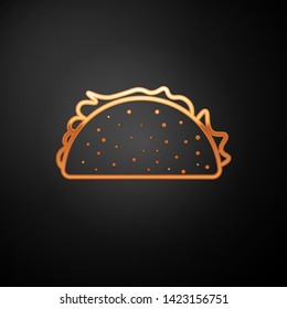 Gold Taco with tortilla icon isolated on black background. Traditional mexican fast food. Vector Illustration