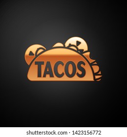 Gold Taco with tortilla icon isolated on black background. Traditional mexican fast food. Vector Illustration