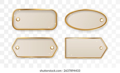Gold Tag Gift Sale Price Luxury 3d Set Frame Label Border Vintage Christmas Xmas Vector Badge Golden Collection Set