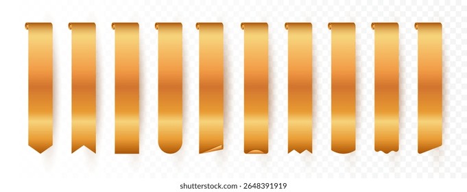 Gold tag icons set. 3D Gold accented labels, banners, and ribbons for sales, discounts, and promotions.