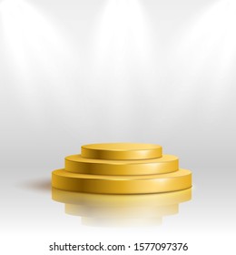 Gold tage podium with lighting, Stage Podium Scene with for Award Ceremony on white background, Vector illustration