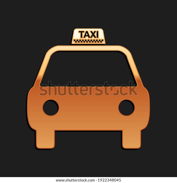 Gold Taxi car icon isolated on black background.\
Long shadow style.\
Vector.