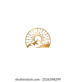 gold technology mountain design logo