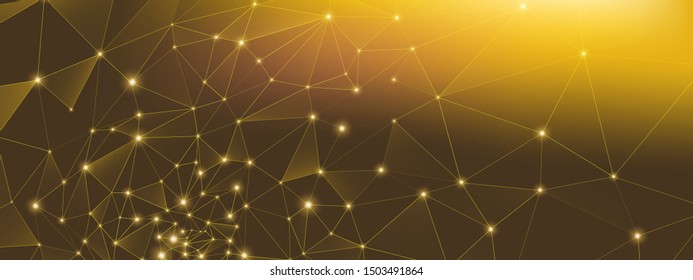 Gold Technology Wallpaper. 3d Big Data. Glow Depth Network. High Polygonal Background. Light Technology Abstract. 