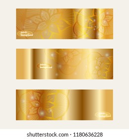 Gold template banners set with floral pattern. Set gold vector banners for business presentation, wedding, website and other design.