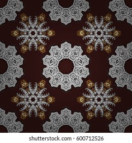 Gold template. Floral classic texture. Design vintage for card, wallpaper, wrapping, textile. Royal retro background. Vector illustration. Seamless pattern golden elements.