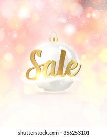 Gold template over pink background with golden sparks. Sale text over snow background. Market sign. Gold template over pink background with golden sparks. Vector illustration.