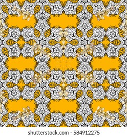 Gold template. Royal retro background. Vector illustration. Seamless pattern golden elements. Floral classic texture. Design vintage for card, wallpaper, wrapping, textile.