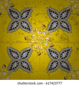 Gold template. Royal retro background. Floral classic texture. Design vintage for card, wallpaper, wrapping, textile. Vector. Pattern golden elements.