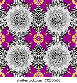 Gold template. Royal retro background. Seamless pattern golden elements. Floral classic texture. Vector illustration. Design vintage for card, wallpaper, wrapping, textile.