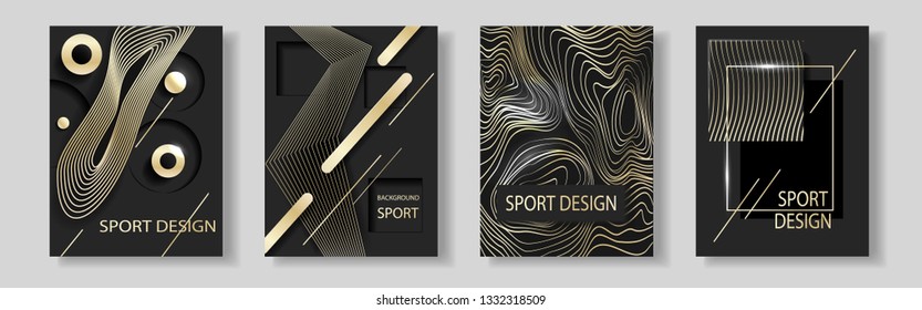 Gold template set, artistic covers design, colorful texture, realistic fluid backgrounds. Vector illustration.