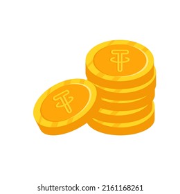 Gold tether isolated coin handful icon. Vector illustration