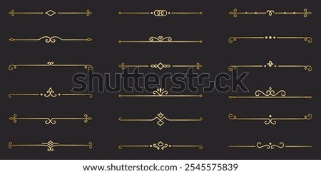 Gold text dividers doodle set. Wedding decorative elements. Divider ornament, borders, vintage line separators. Hand drawn vector illustration isolated on black background Stock photo © 