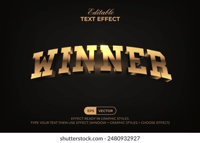 Gold Text Effect Winner 3D Curved Style. Editable Text Effect. Vector Eps10.