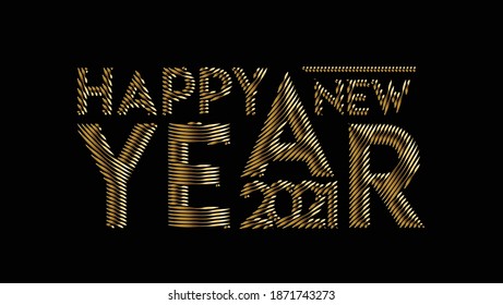 Gold Text Happy New Year 2021 Typography Design poster, Vector illustration.