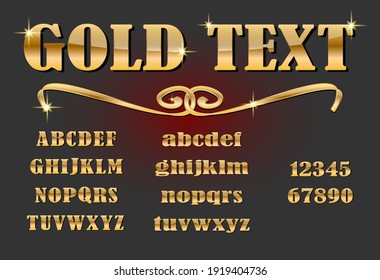 Gold text lettering with shadow and sparkle vector illustration