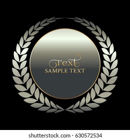 Gold text. Silver laurel wreath.