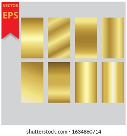 Gold texture background set. Vector golden, copper, brass and metal gradient template.