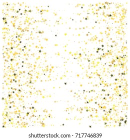 Gold texture festive sparkling confetti. Cosmic vector star dust, Christmas, New Year holidays luxury premium background. Magic decoration, silver, gold texture, firework, falling down stars on white.