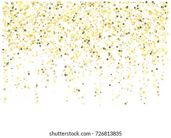 Gold texture festive sparkling confetti. Cosmic vector star dust, Christmas, New Year holidays luxury premium background. Magic decoration, silver, gold texture, firework, falling down stars on white.