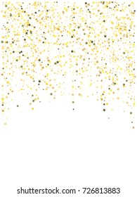 Gold texture festive sparkling confetti. Cosmic vector star dust, Christmas, New Year holidays luxury premium background. Magic decoration, silver, gold texture, firework, falling down stars on white.