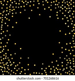 Gold texture glitter on a black background. Abstraction of golden confetti on a black background. Element of design. Vector illustration. EPS 10.
