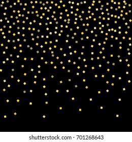 Gold texture glitter on a black background. Abstraction of golden confetti on a black background. Element of design. Vector illustration. EPS 10.