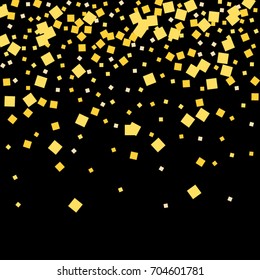 Gold texture glitter on a black background. Abstraction of golden confetti on a black background. Element of design. Vector illustration. EPS 10.
