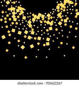 Gold texture glitter on a black background. Abstraction of golden confetti on a black background. Element of design. Vector illustration. EPS 10.