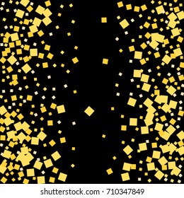 Gold texture glitter on a black background. Abstraction of golden confetti on a black background. Element of design. Vector illustration. EPS 10.