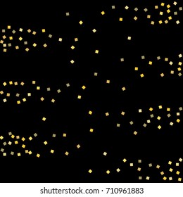 Gold texture glitter on a black background. Abstraction of golden confetti on a black background. Element of design. Vector illustration. EPS 10.