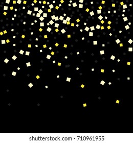 Gold texture glitter on a black background. Abstraction of golden confetti on a black background. Element of design. Vector illustration. EPS 10.