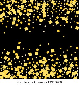 Gold texture glitter on a black background. Abstraction of golden confetti on a black background. Element of design. Vector illustration. EPS 10.