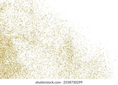 Gold texture. Glitter white background. Golden background. New Year, Christmas. Gold confetti isolated. Holidays, festivals, and events. Vector illustration. Eps 10.