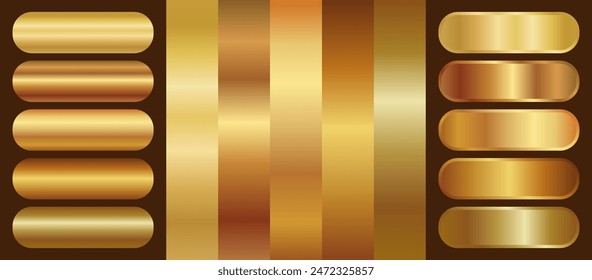 
Gold texture gradient background big vector set. Metallic design for frames, banners and labels