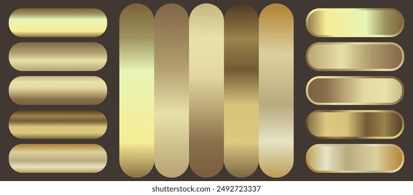 Gold texture gradient background big vector set. Metallic design for frames, banners and labels