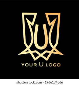 Gold texture gold letter U logo vector