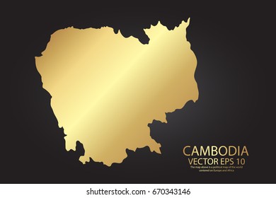 Gold texture map of Cambodia - abstract metal empty golden gradient template. Vector illustration eps 10.