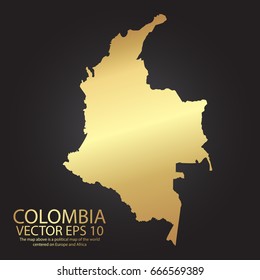 Gold texture map of Colombia - abstract metal empty golden gradient template. Vector illustration eps 10.