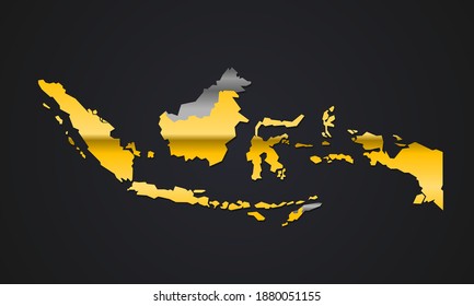 Gold texture map of Indonesia - abstract metal empty golden gradient template. Vector illustration