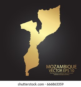 Gold texture map of Mozambique - abstract metal empty golden gradient template. Vector illustration eps 10.