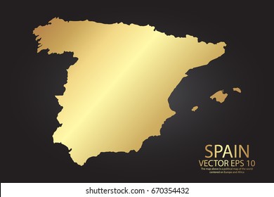 Gold texture map of Spain - abstract metal empty golden gradient template. Vector illustration eps 10.