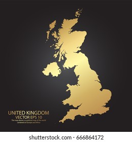 Gold texture map of United Kingdom UK - abstract metal empty golden gradient template. Vector illustration eps 10.