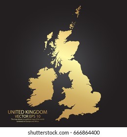 Gold texture map of United Kingdom UK - abstract metal empty golden gradient template. Vector illustration eps 10.
