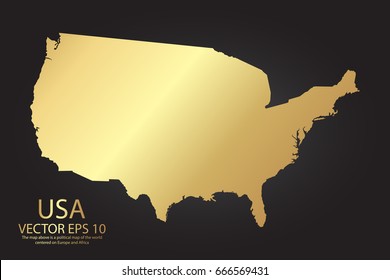 Gold texture map of United States of America , USA - abstract metal empty golden gradient template. Vector illustration eps 10.